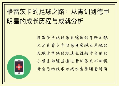 格雷茨卡的足球之路：从青训到德甲明星的成长历程与成就分析
